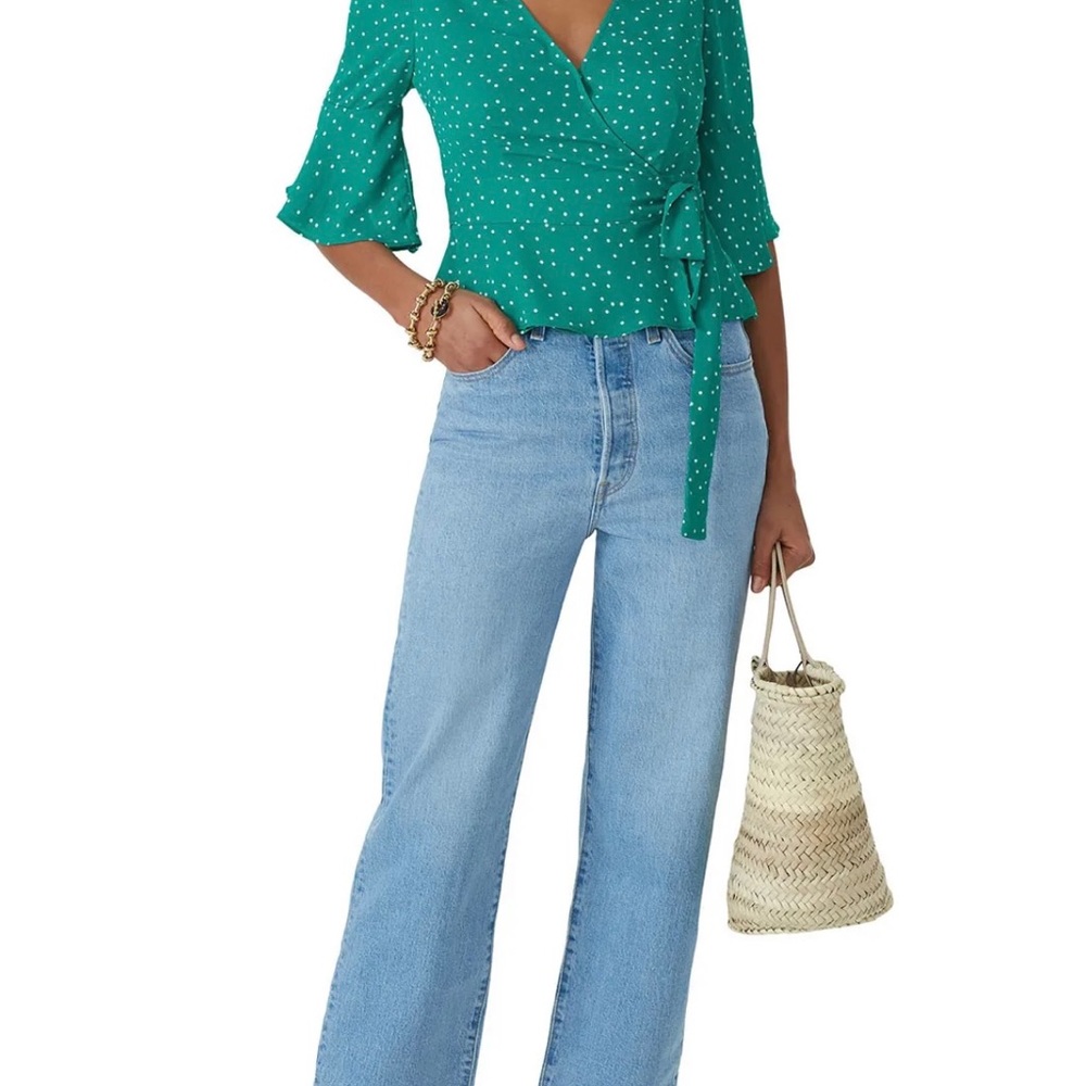 BB Dakota Wrap Top in Pepper Green, Size XS